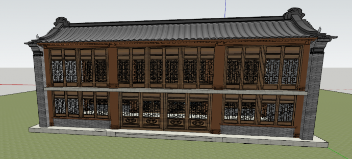 中式复古建筑四合院SU模型_图1