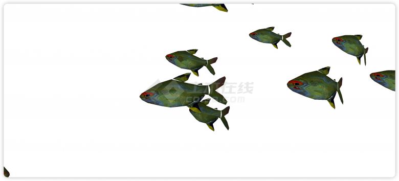 蓝绿混色水族馆鱼类动物组合su模型-图一