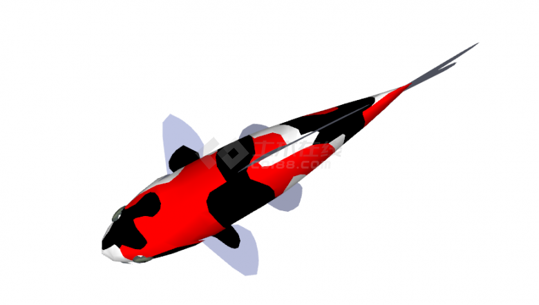 一只红黑白三色相交的鱼的su模型-图一