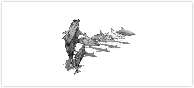 钻石型海豚现代鱼雕塑小品su模型-图一