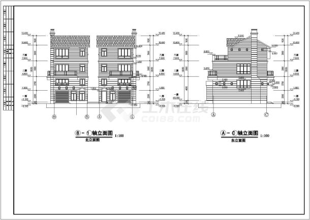 【广西】某地三层双拼别墅建筑设计图-图一