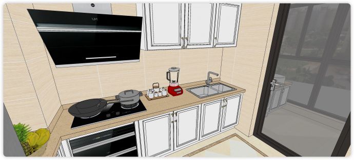 温馨现代风格厨房空间su模型_图1