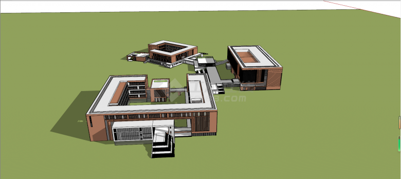 现代环绕形四层教学楼学校建筑SU模型-图二