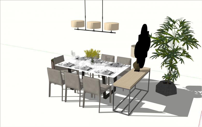 轻奢现代风格餐厅家具组合su模型-图二