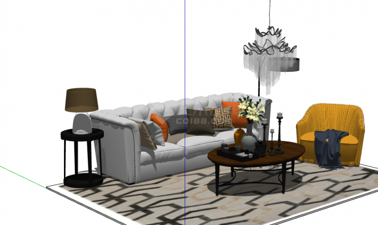 白色沙发轻奢客厅组合su模型-图二