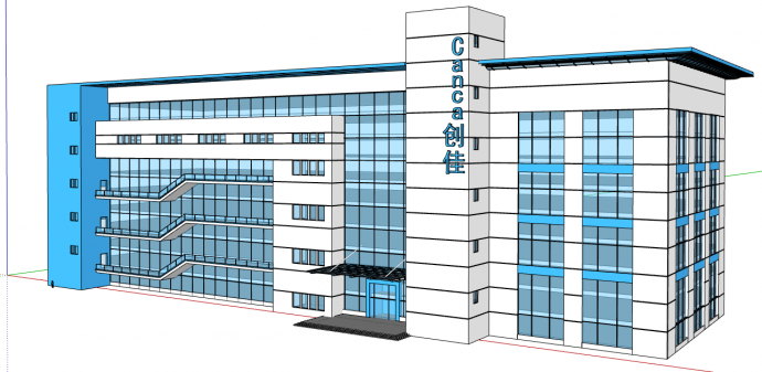 蓝色的厂区办公楼科研楼su模型_图1