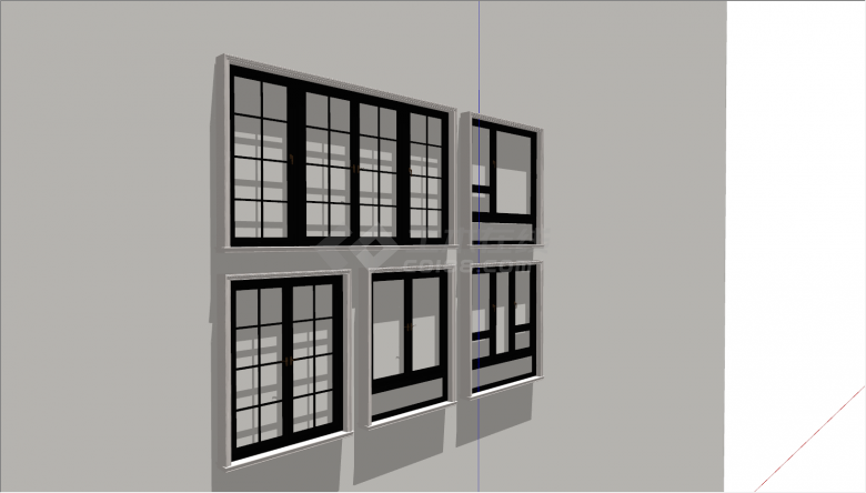 现代黑色方框窗户组合su模型-图二