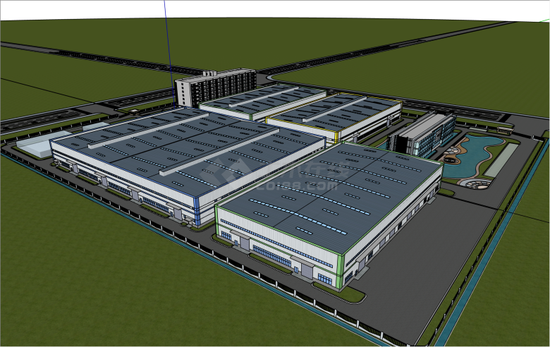 大型现代风格工业园SU模型-图二