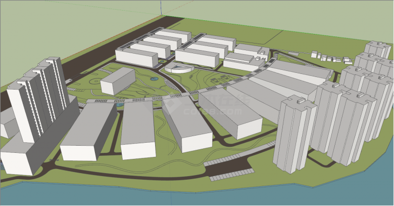 超大规模带景观规划的厂区规划su模型-图二