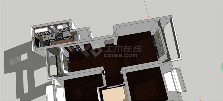 不占空间的简约厨房su模型-图一