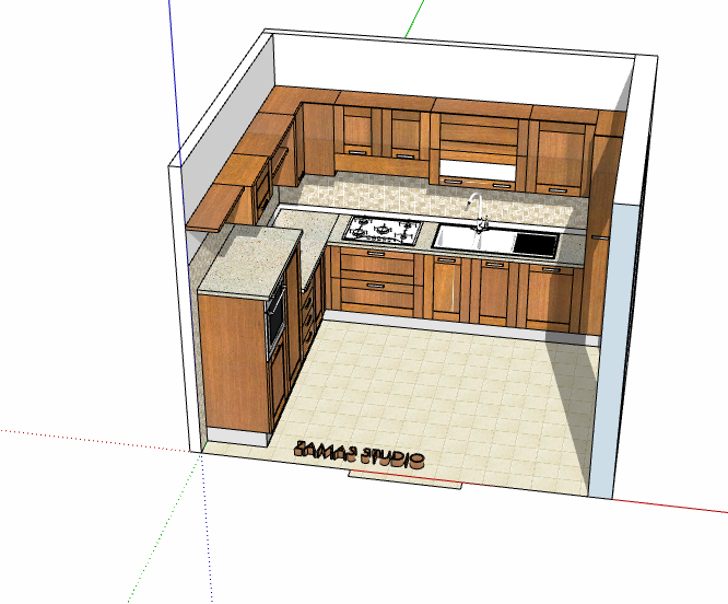 现代黄色柜子厨房su模型_图1