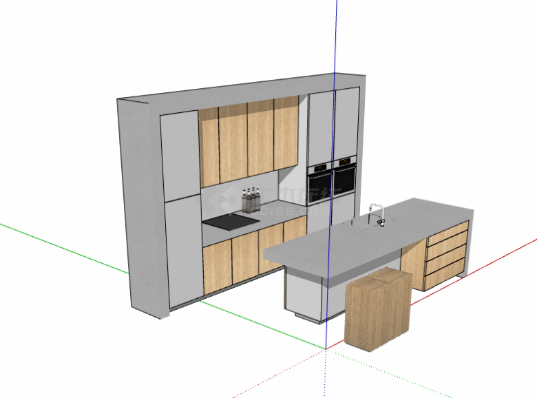 灰黄色柜子精致厨房su模型 -图二