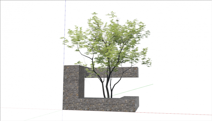 现代立体环树石笼石墙su模型_图1