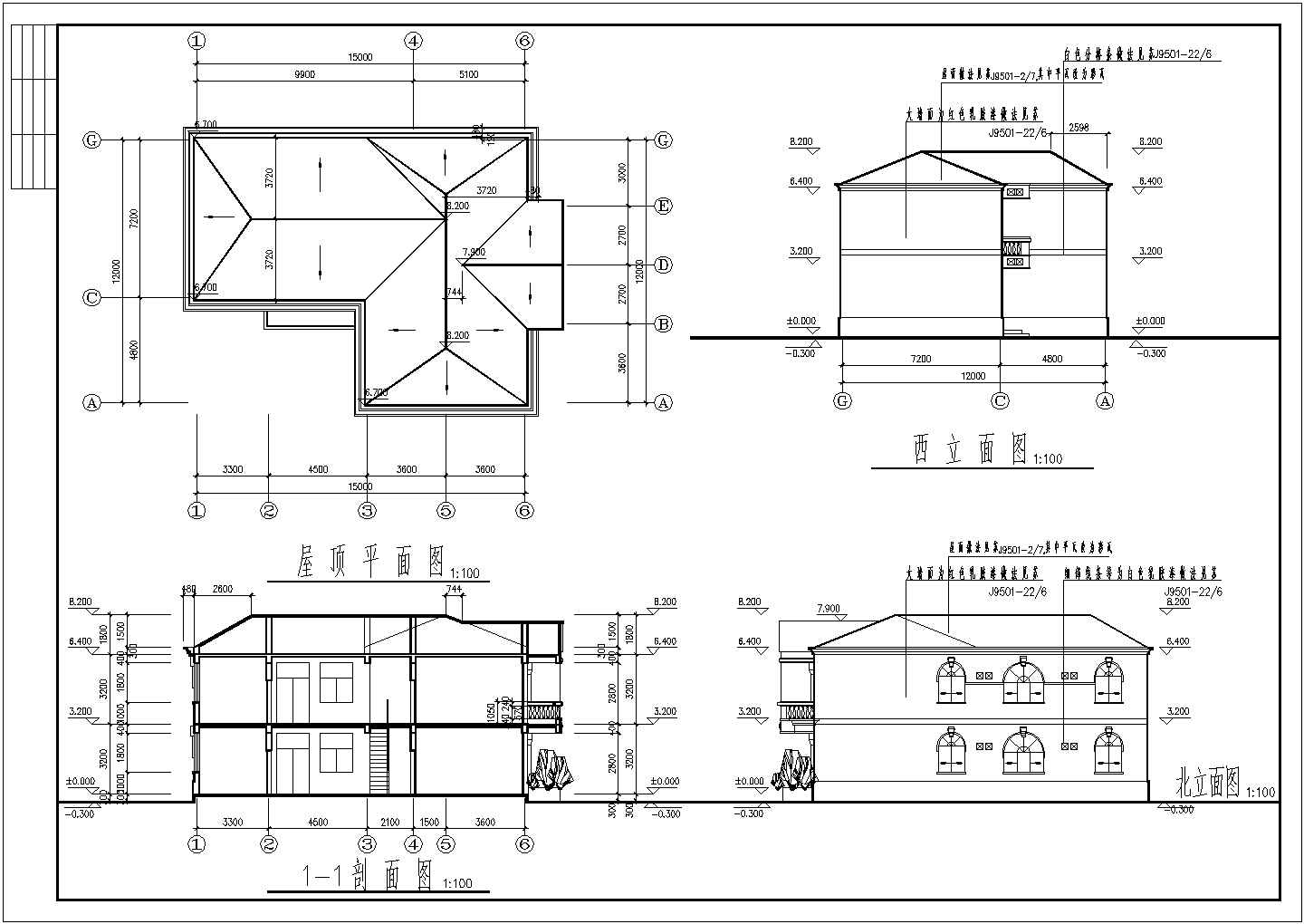 两层别墅建筑方案图CAD设计图纸