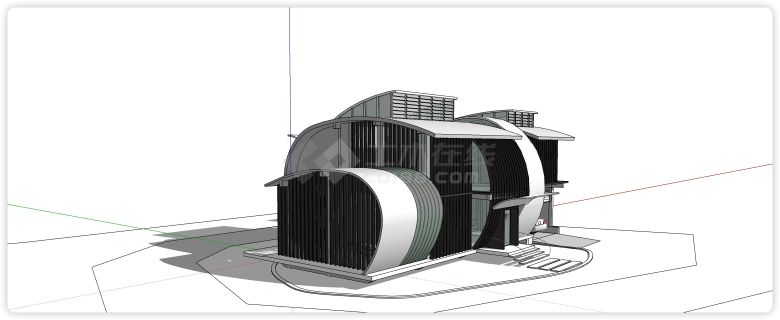 钢结构半圆形现代民宿su模型-图一