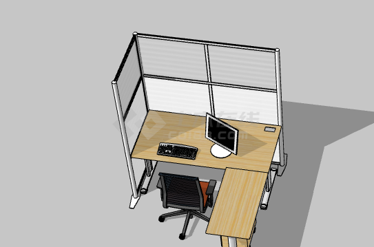 黄色木制办公室桌子su模型-图二