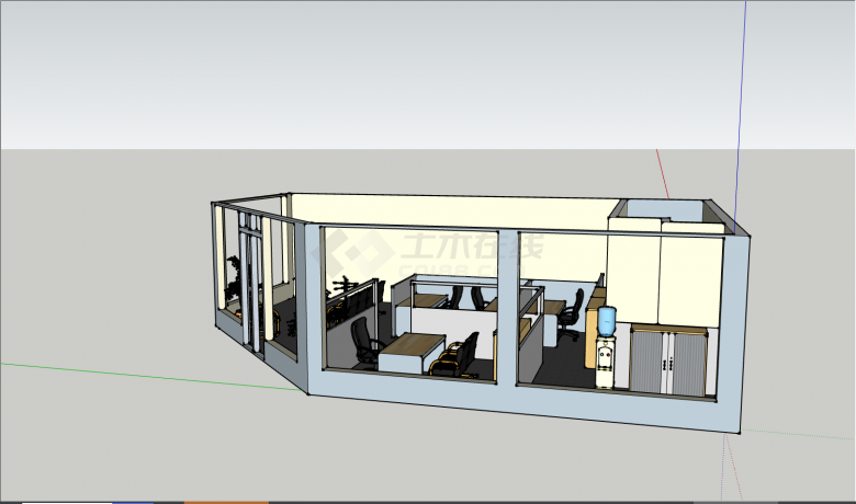 一间很有设计感的简约的办公室室内设计SU模型-图一