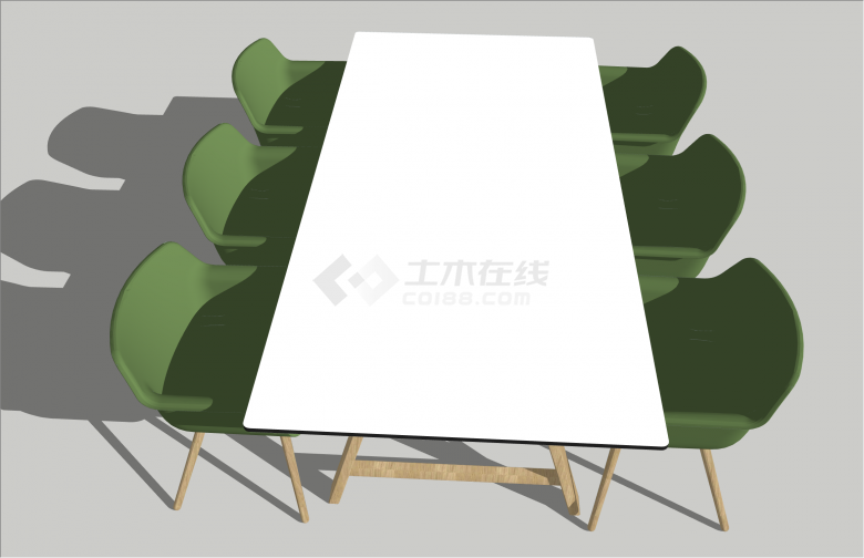 现代木质小型会议桌凳子椅子的SU模型-图二