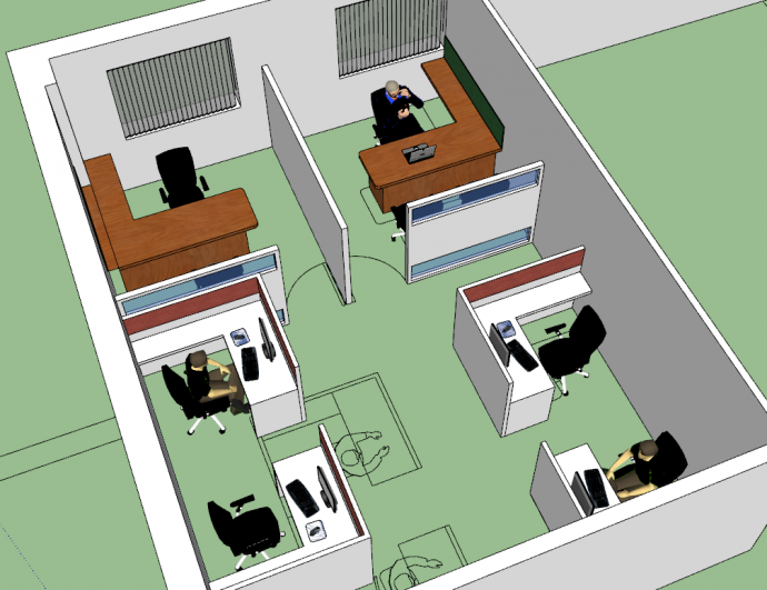 现代小型办公室室内su模型_图1