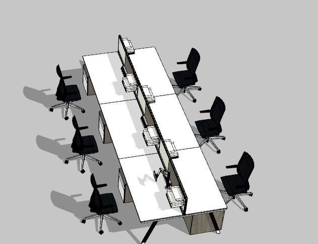 全新现代6人办公室桌子su模型_图1