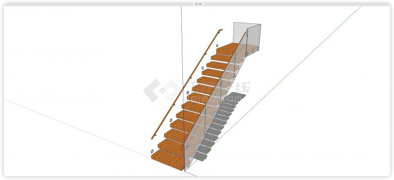 明亮实木踏板玻璃扶手楼梯su模型-图一