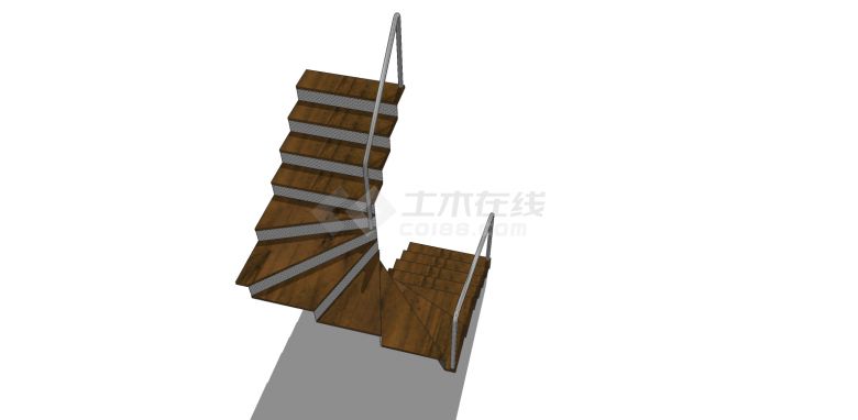 钢木直跑铁栏杆楼梯su模型-图二