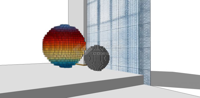 现代亚克力方块渐变色球形雕塑su模型-图二