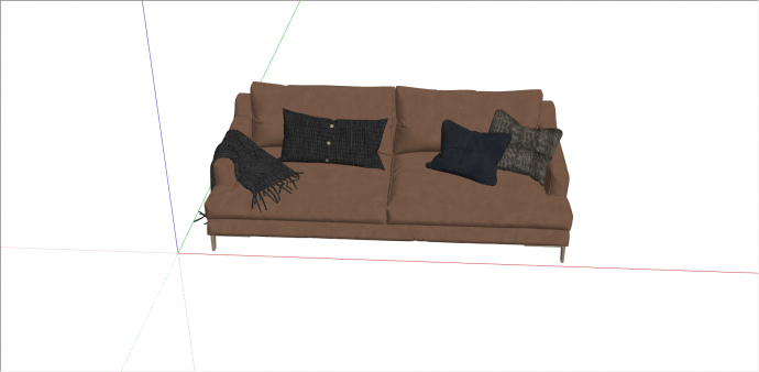 现代暗棕色双人沙发su模型_图1