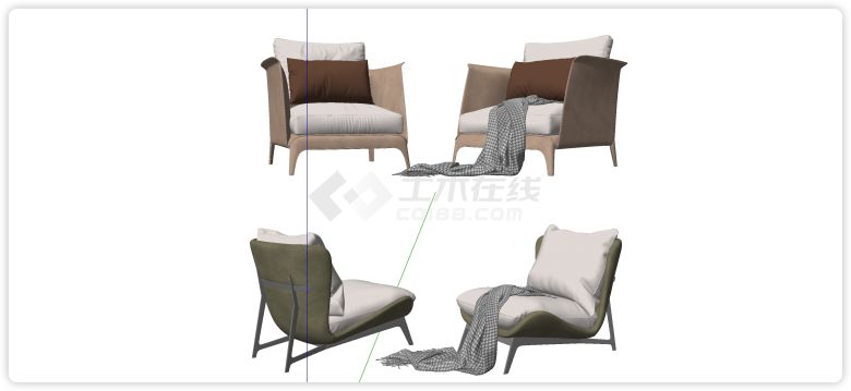 时尚现代单人沙发组合su模型-图一