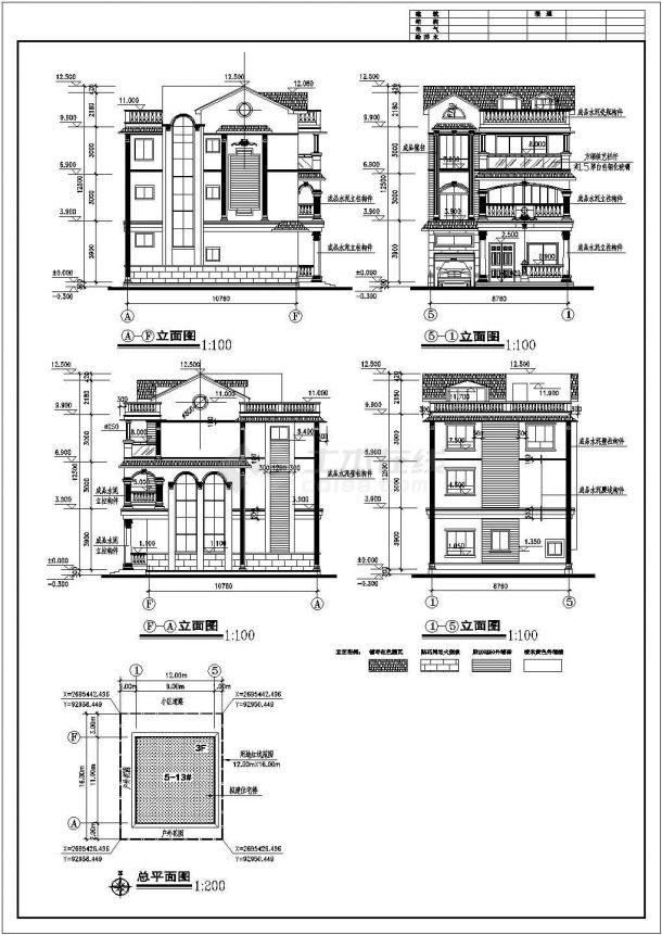 某地三层半框架结构精巧型别墅建筑设计图-图一