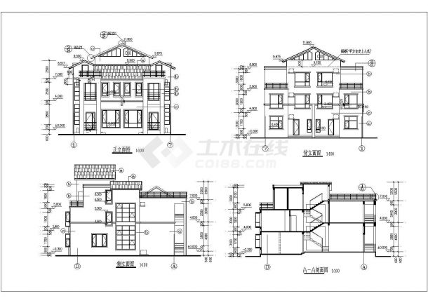 某三层豪华双拼别墅建筑设计图（长15.7米 宽13.2米）-图一