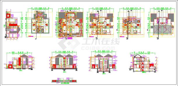 某三层双拼豪华别墅建筑设计图（长17.2米 宽15.475米）-图一