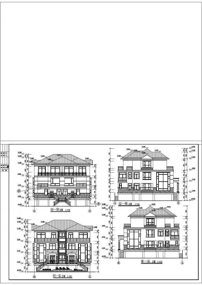 某三层仿古双拼别墅建筑设计图（长18.74米 宽16.4米）_图1