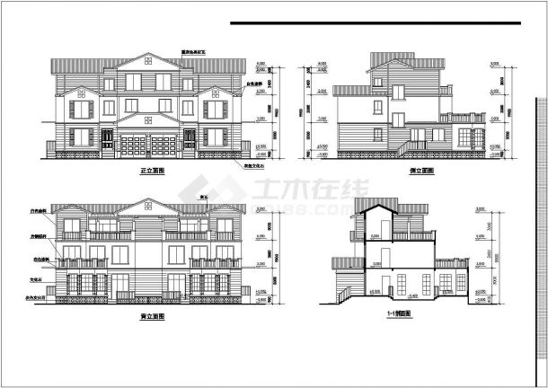 某三层双拼别墅建筑设计图两种方案（长19.6米 宽14.8米）-图一