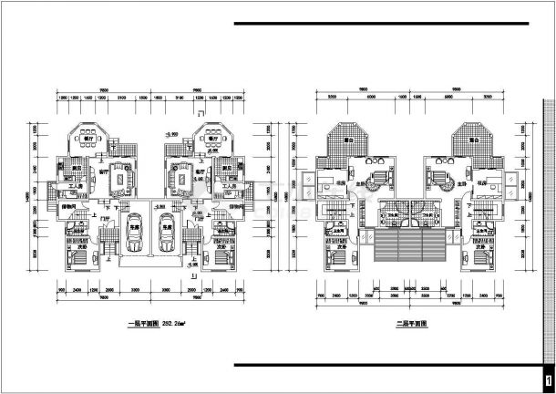 某三层双拼别墅建筑设计图两种方案（长19.6米 宽14.8米）-图二