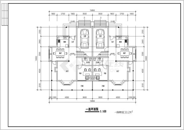 某三层双拼别墅建筑设计图（长19.8米 宽14.4米）-图二