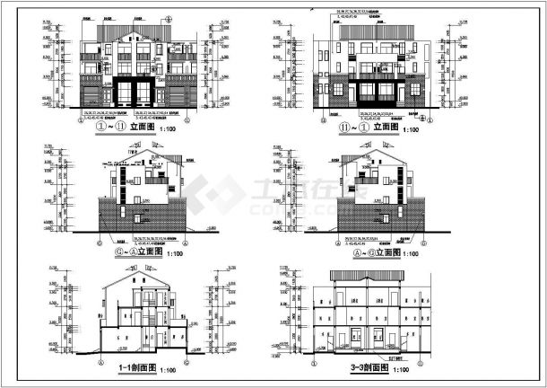 某三层双拼别墅建筑设计图（长19米 宽16.64米）-图一