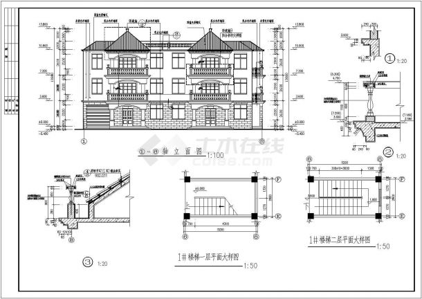 某三层双拼别墅建筑设计图（长25.2米 宽17.3米）-图一