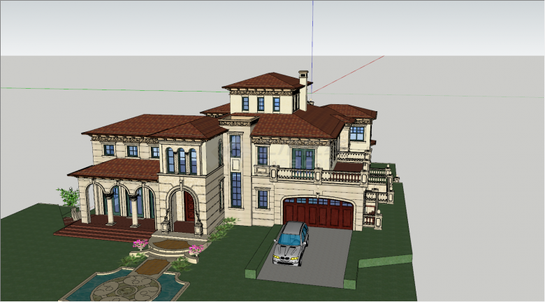 简欧式风格傍山别墅su模型-图二