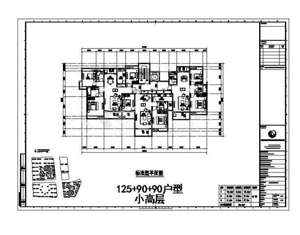 某地市小高层一梯三户户型设计图-图一