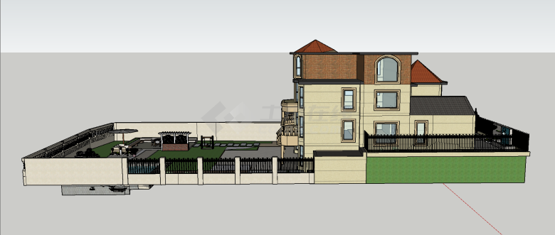 简欧风格庭院花园别墅su模型-图一
