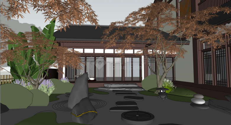日式枯山水庭院景观su模型-图二