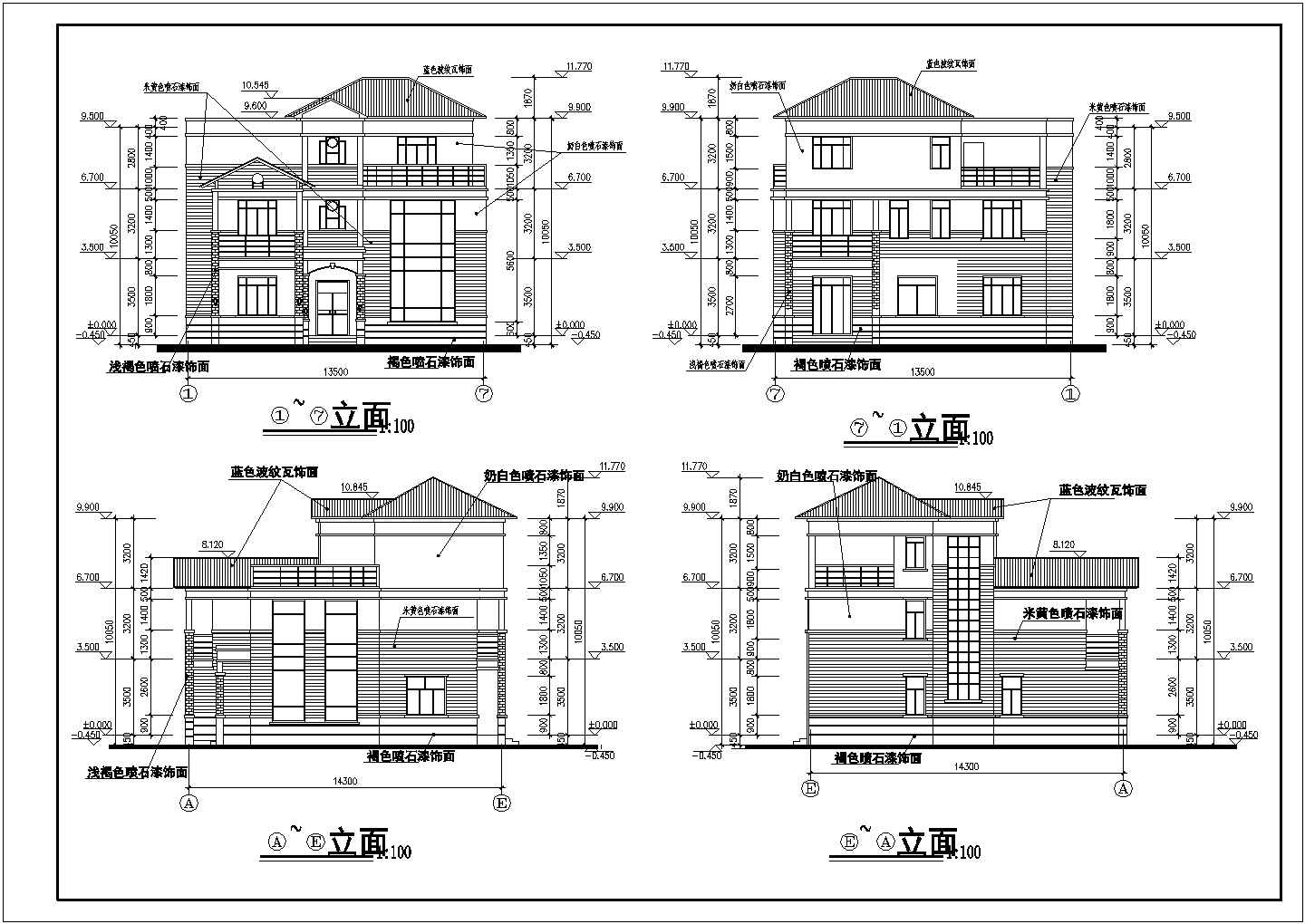 某三层农村自建独栋别墅建筑设计图（含外效果图）