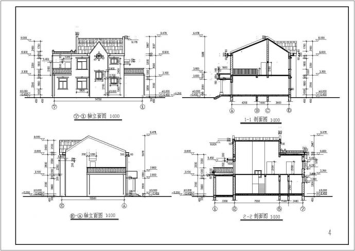 某二层264.44平米农村别墅建筑设计图（长14.75米 宽10.5米）_图1