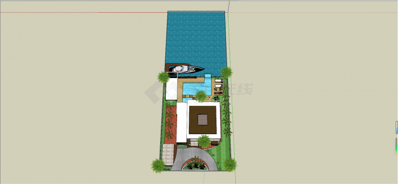 现代滨海带游泳池单层别墅su模型-图二