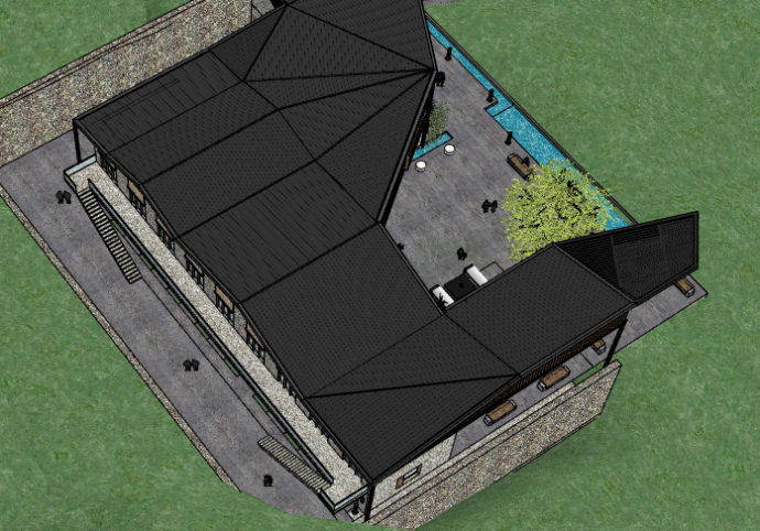 黑顶风格新中式别墅 su模型_图1