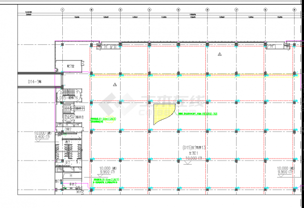 某地工业厂房-电气-生产用房大13二层-接地平面图CAD图纸-图二