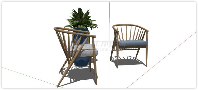 藤椅结构布艺座垫休闲椅su模型-图二
