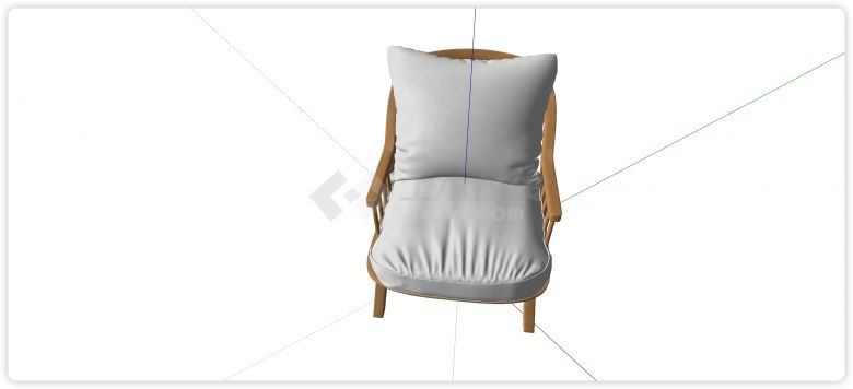实木结构布艺坐垫靠背休闲椅组合su模型-图二