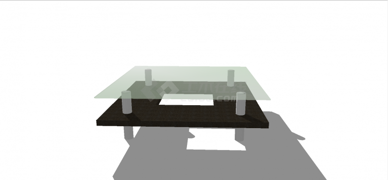 现代圆形桌腿中间石材样式隔板玻璃桌面式茶几su模型-图一